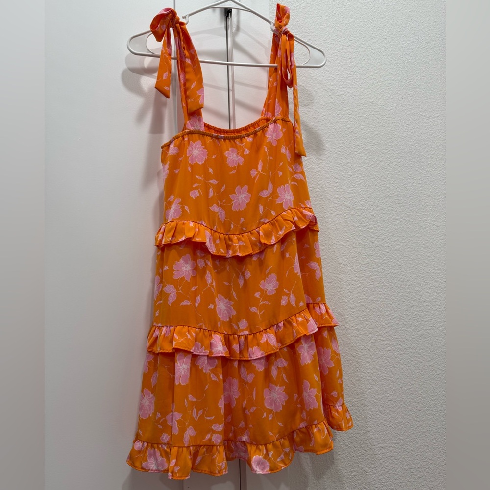 Buddy Love Orange Pink Ruffled Tiered Sundress